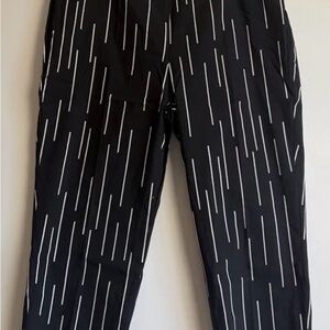 Premise Black Pants with White Linear Stripe Print
